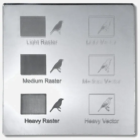 Prüfplatte aus Acrylglas XT Spiegel mit Flächen- und Liniengravur